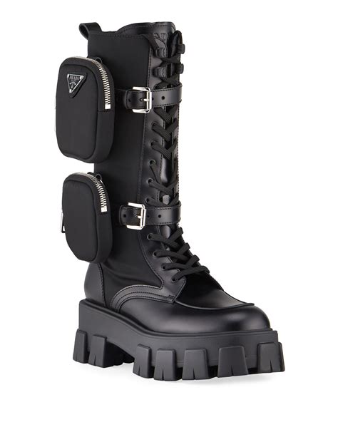 prada women's leather zip pocket combat booties|Luxury Boots for Women .